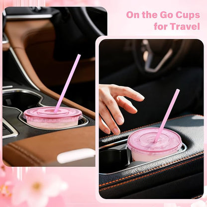 tchrules 100 Set 12oz Pink Round Bottom Plastic Cups - Image 6