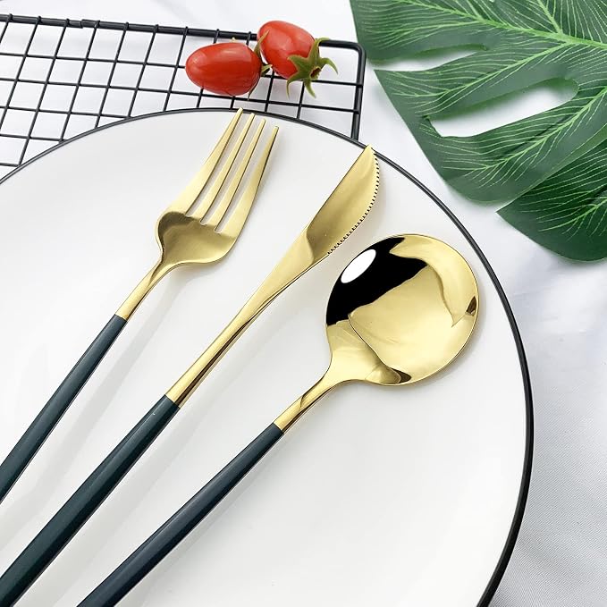 JASHII Flatware Serving Set 24 Piece, Stainless Steel Silverware Set, Modern - Image 4