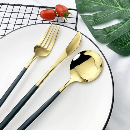 JASHII Flatware Serving Set 24 Piece, Stainless Steel Silverware Set, Modern - Image 4