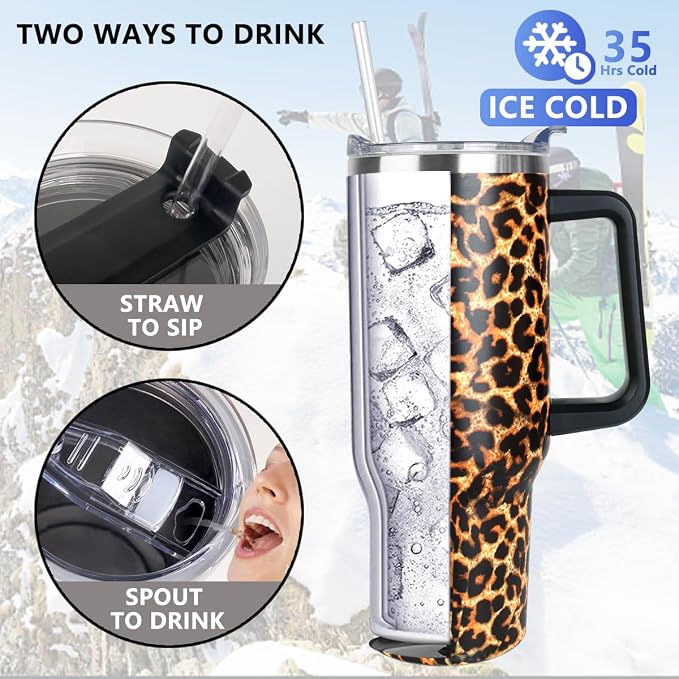 SYACOT 40 oz Tumbler with Handle and Straw Stainless Steel Insulated Tumbler - Image 3