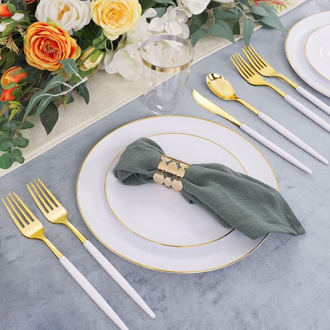 LIYH 180 Pcs White and Gold Plastic Plates Disposable - Image 5
