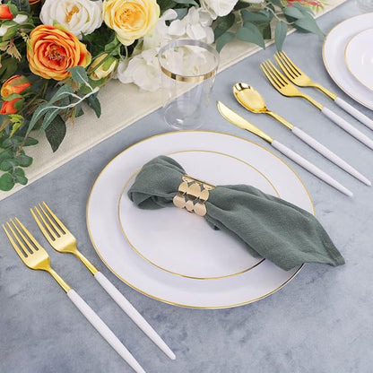 LIYH 180 Pcs White and Gold Plastic Plates Disposable - Image 5