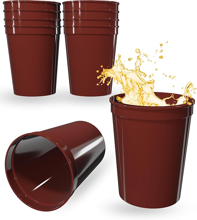 PartyPrints 10 Pack 16 oz Maroon Reusable Blank Plastic Cups, Stadium Cups Bulk by PartyPrints