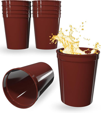 PartyPrints 10 Pack 16 oz Maroon Reusable Blank Plastic Cups, Stadium Cups Bulk by PartyPrints