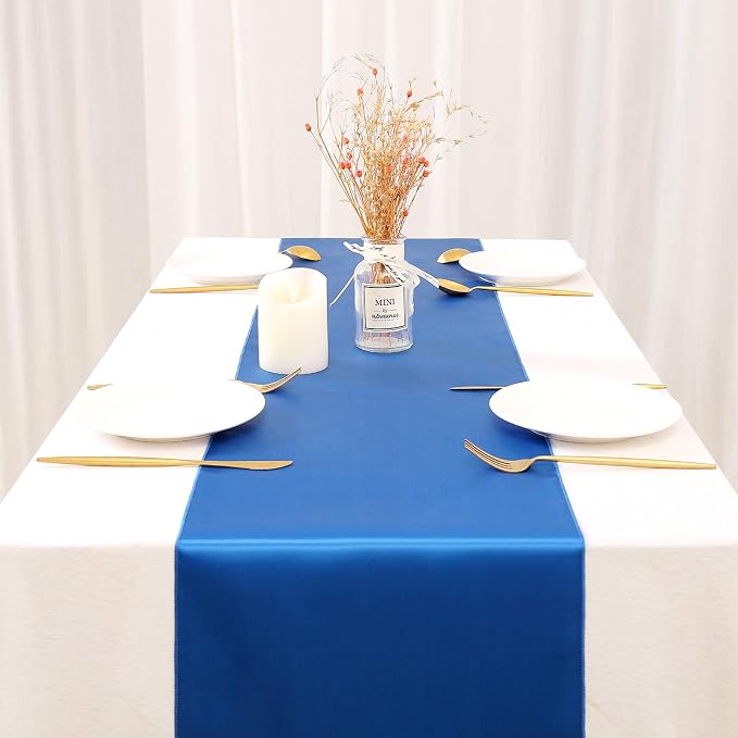 5 Pcs Navy Satin Table Runners 12x108 inch Bright Satin Silk Fabric | Smooth - Image 3