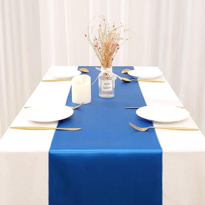 5 Pcs Navy Satin Table Runners 12x108 inch Bright Satin Silk Fabric | Smooth - Image 3