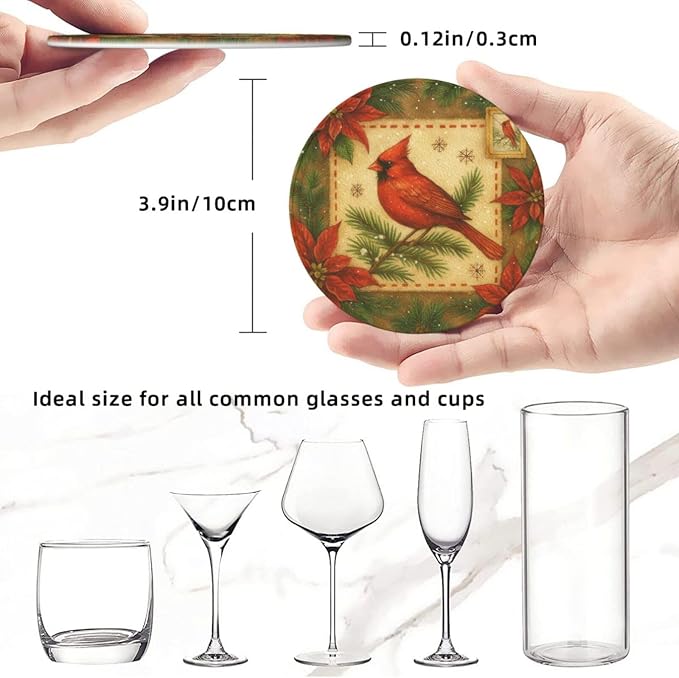 Red Christmas Floral and Bird Coasters - Image 3