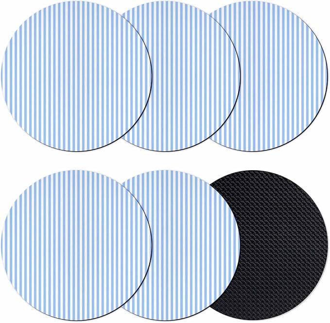 Blue White Stripe Coasters Set of 6, Modern Minimalist Geometric Striped Soft by PIEPLE