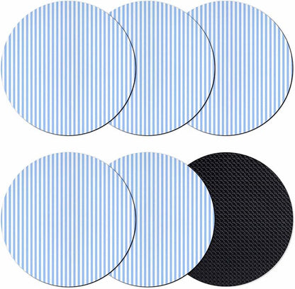 Blue White Stripe Coasters Set of 6, Modern Minimalist Geometric Striped Soft by PIEPLE