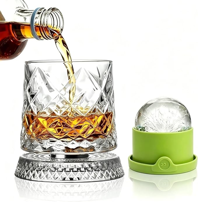 360° Rotating Whiskey Glasses Set of 2, Vintage Crystal Tumblers by Pewfugu