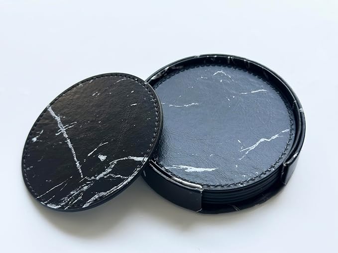 Set of 6 Leather Coasters, Round Coasters - Image 5