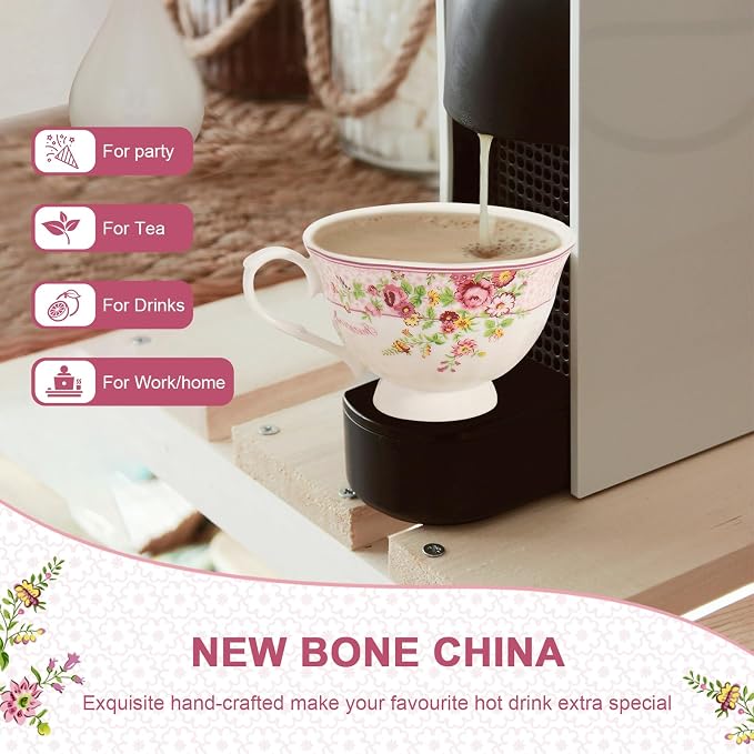 Cup and Saucer Sets of 6 with Spoon, 8oz Ceramic Tea Cups Saucers Set Porcelain - Image 3