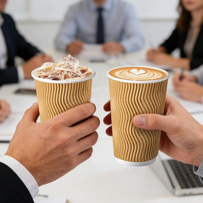 500 Pack 16 oz Disposable Coffee Cups No Lids, Insulated Ripple Wall Paper Coffee Cups 16oz for Hot Chocolate Tea Home Travel Office (Champagne)