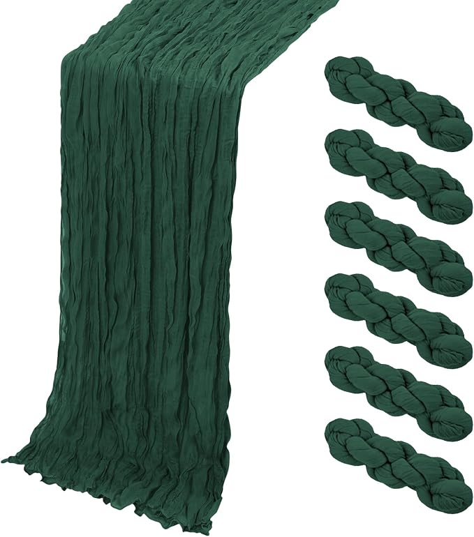 6 Pack Emerald Green Cheesecloth Table Runner, 17 x 108 Inch, Gauze Cheese by Yorcari