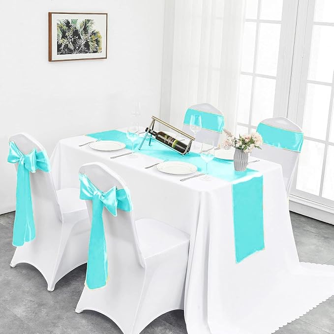 10-Pack Turquoise Satin Table Runner 12 x 108 Inch Long Bright and Smooth Silk - Image 5