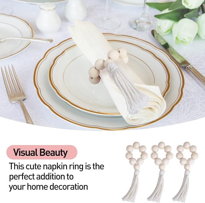 Napkin Rings Set of 12, Handmade Wood Bead Napkin Holder Ring - Image 4