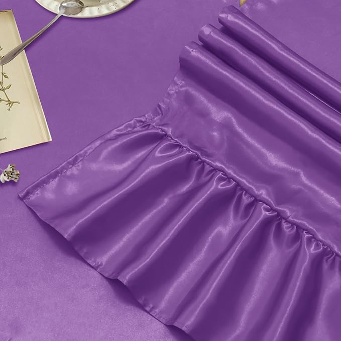 2 Pack Purple Satin Table Runner 12 x 108 Inch | Ruffle Design, Luxurious - Image 4