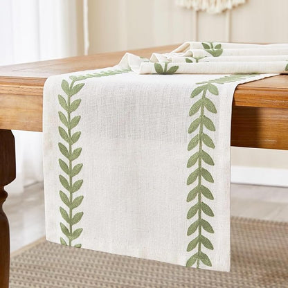Embroidered Table Runner, Light Green Table Runners 60 Inches Long | Linen - Image 5