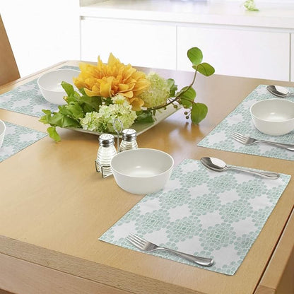 Ambesonne Floral Place Mats Set of 4, Abstract Horizontal Lines Geometric Bold Thin Stripes Ocean Themed Illustration, Washable Fabric Placemats for Dining Table, Standard Size, Seafoam White