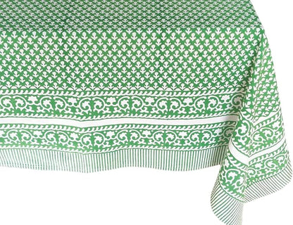 ATOSII Queen Green 100% Cotton Tablecloth, Handblock Print Rectangle Table Cover for Kitchen Dining I Tabletop Linen I Parties, Thanksgiving, Christmas, Wedding, Fall Table Cloth 60 X 108 Inches