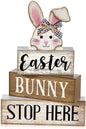 Moucuny 4 Pcs Easter Bunny Table Decoration Stacked Wooden Bunny Block Decor by Moucuny
