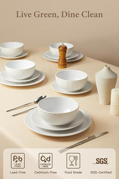 24 Piece Dinnerware Sets for 8, Premium Stoneware Plates and Bowls Sets, Microwave & Dishwasher Safe, Elegant Dishes for Entertaining & Special Occasions – A Stunning Gift for Large Families