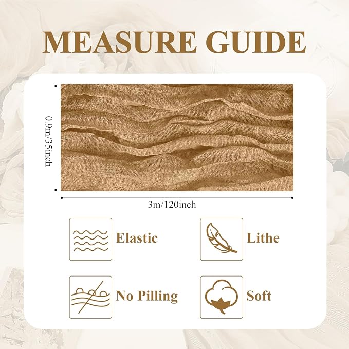 Asee'm 12pcs Cheesecloth Table Runner 120 Inches Long Khaki Boho Gauze Cheese - Image 2
