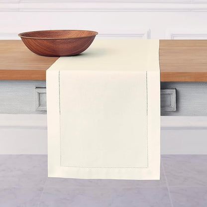 Solino Home Cotton Linen Dining Table Runner Ivory Hemstitch, 14 x 108 in | by SolinoHome