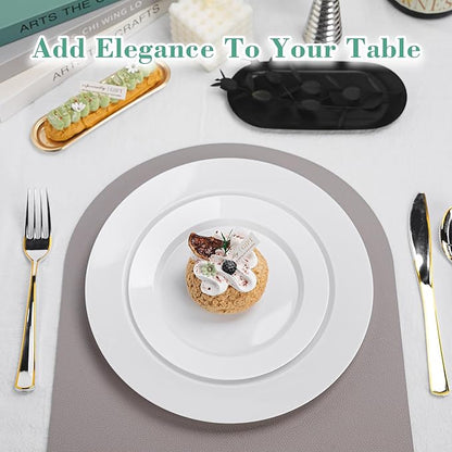 200PCS White Plastic Plates, Heavy Duty Plastic Plate Disposable, Include 100 Dinner and 100 Dessert Plates for Party and Wedding