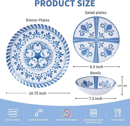 Melamine Dinnerware Sets for 4, 12-Piece Plates and Bowls Sets - Image 4