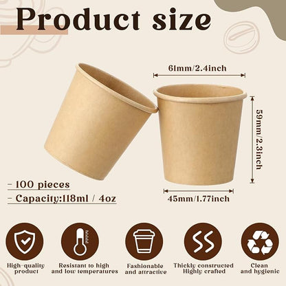 100 Pack 4oz Mini Coffee Cups Disposable Paper Cups Hot or Cold Beverage Cup - Image 2
