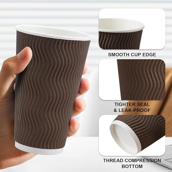 Clawsoff 90 Pack 16 oz Disposable Paper Coffee Cups Insulated Brown | - Image 3