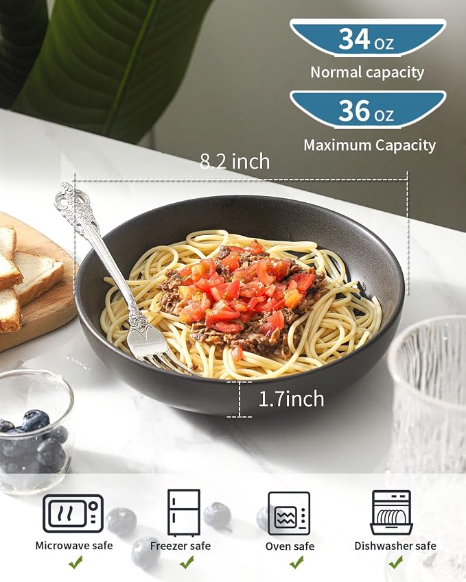 Ceramic Pasta Bowls, 34 oz Large Serving Bowls Set of 2, Stoneware Dinner Bowls - Image 2