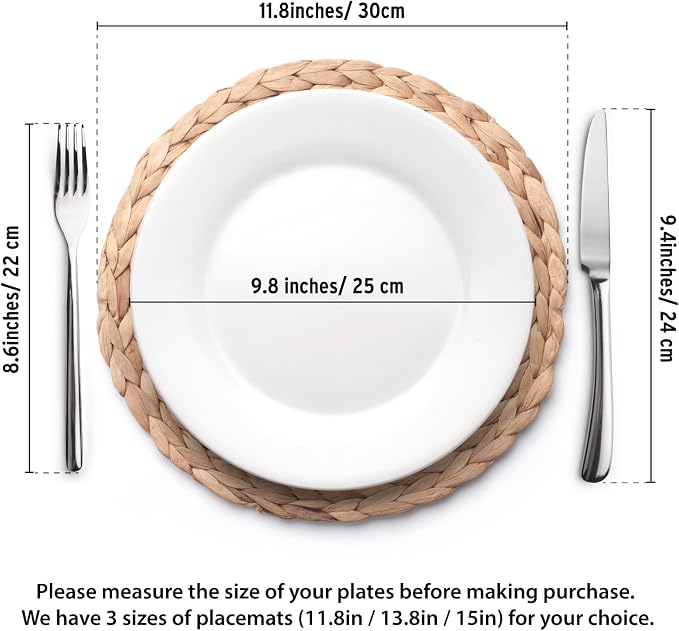 YANGQIHOME 6 Pack, Round Woven Placemats, Natural Water Hyacinth Wicker Place - Image 6