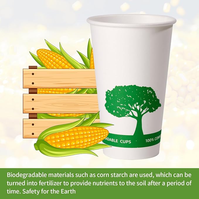 Vplus 240 Pack Compostable Paper Cups, 16 oz Paper Coffee Cups | Biodegradable - Image 4