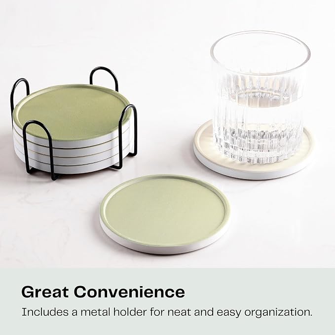 Set of 6 Beige and Green Coasters - Image 5