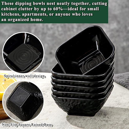 Berglander Dip Bowls Set 6pcs, 6 oz Black Plastic Dipping Bowls, Matte Stone - Image 6