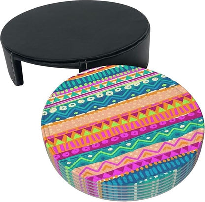 6 Pcs Colorful Stripe Leather Coasters - Image 3