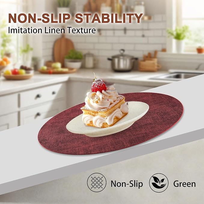 Round Faux Leather Placemats and Coasters, Reversible Heat Resistant Non-Slip - Image 4