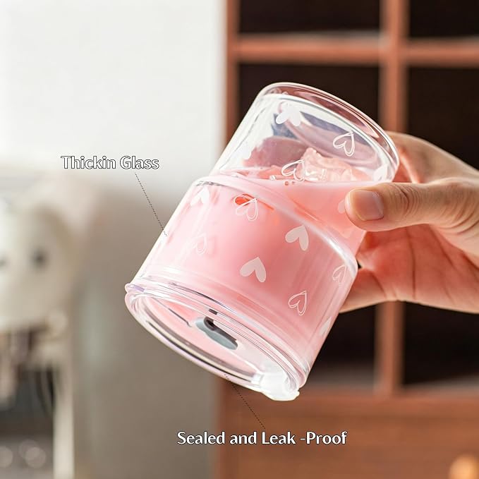 INSETLAN 13 oz Heart Decal Glass Tumblers Set of 2, Thick Wall Glass Cups - Image 5
