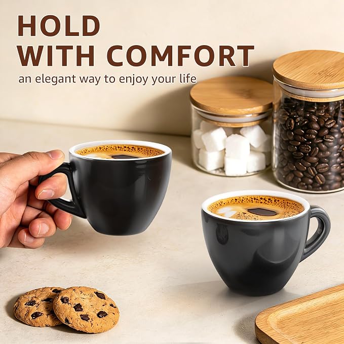 Pilnocok Ceramic Espresso Cups Set of 2, 2.5 oz Black Small Coffee Mugs | - Image 6