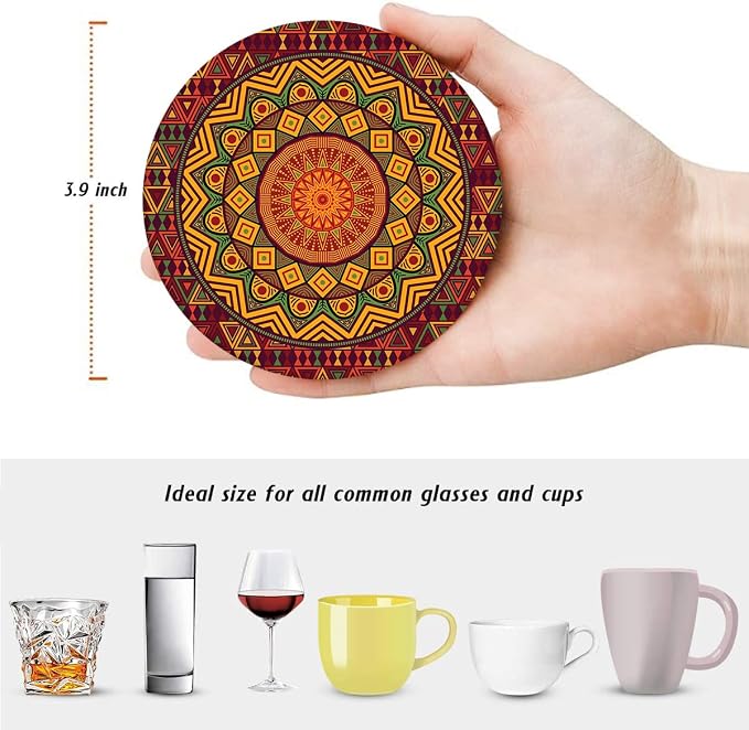 Coasters for Drinks, Ceramic Stone, Mandala Africa | Colorful Absorbent Round - Image 5