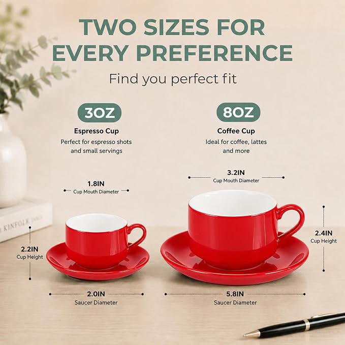 3 Ounce Espresso Cups Set of 4, Includes Display Stand, Coffee Cups Saucers - Image 3