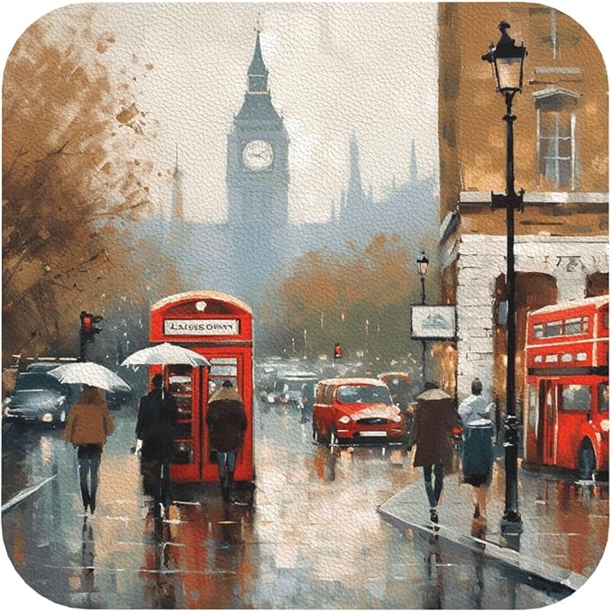 4Pcs Leather Coaster for Drinks London Impression Cup Coasters Aesthetic Drink - Image 9