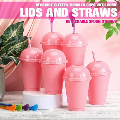 6 Set Slushie Cups with Dome Lids and Straws Detachable Spoon Straws Reusable - Image 4