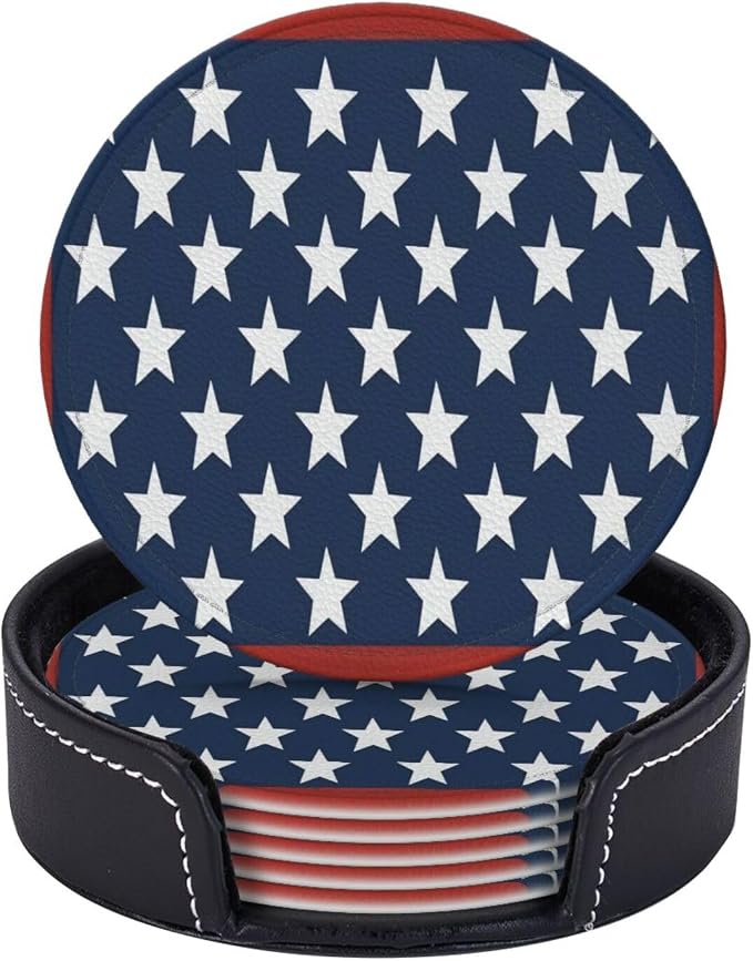 6 Pcs Independence Day 4th of July Patriotic American Flag Leather Coasters by Jfniub