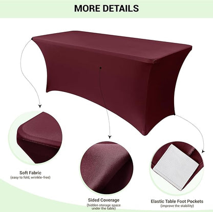 Obstal 6 Pack Stretch Spandex Table Covers for 6 Foot Tables - 6 FT Universal Rectangular Fitted Tablecloth Protector for Wedding, Banquet, Party, 72 Length x 30 Width x 30 Height Inches, Wine Red
