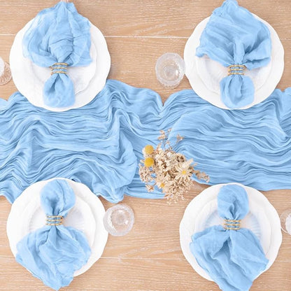 Light Blue Cheesecloth Table Runner - Image 5