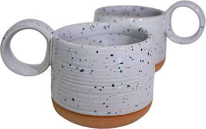 Bossa Stoneware Ceramic Cappuccino Cup 8oz White Set of 2 | Handcrafted - Image 2