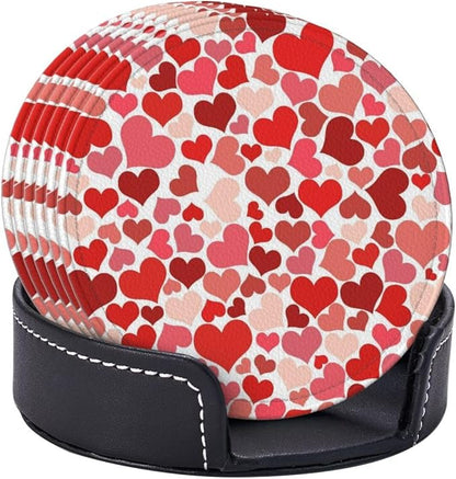 Drink Coasters with Holder Stand Set of 6, Heart Shaped Decoration Pu Leather - Image 2